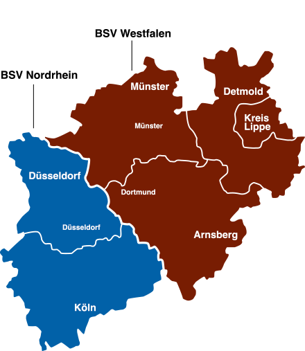 NRW Karte mit Übersicht über die Verbandsgebiete